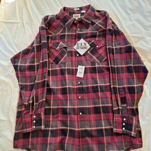 New Men’s ELY Cattleman Red Flannel Long Sleeve Pearl Snap 3XL
